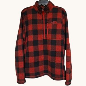 The North Face Men's 1/4 Zip Pullover Sweatshirt Red Black Buffalo Plaid Large